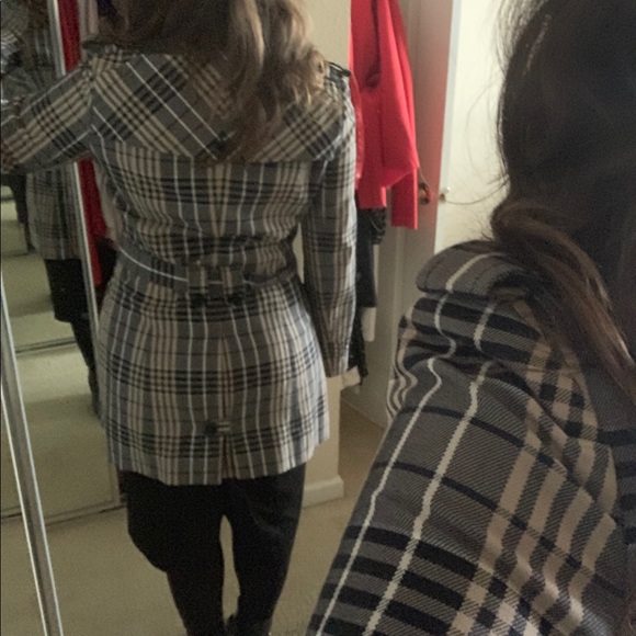 Plaid double breasted trench coat jacket size 12 - Picture 3 of 7